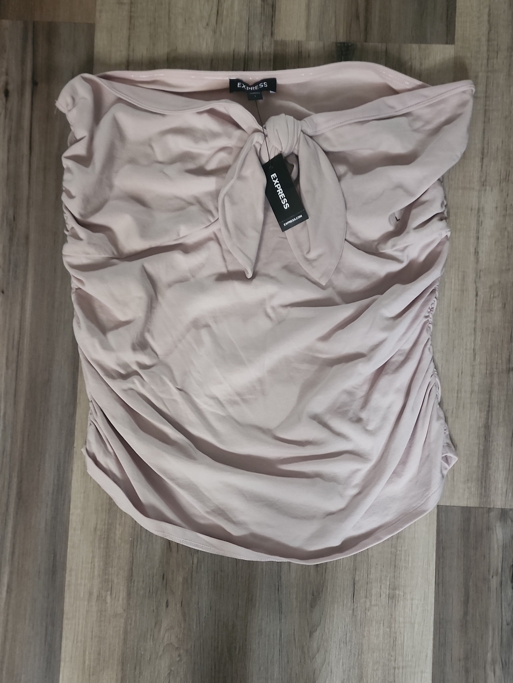 Express Light Blush Strapless Tie-Front Ruched Top